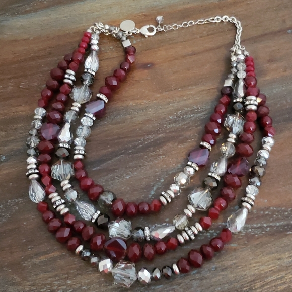 White House Black Market Jewelry - Red and silver beaded statement necklace